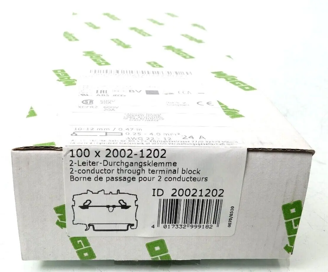 Produktfoto 1 von 100x Wago 2002-1202 2-Leiter-Durchgangsklemme 20021202