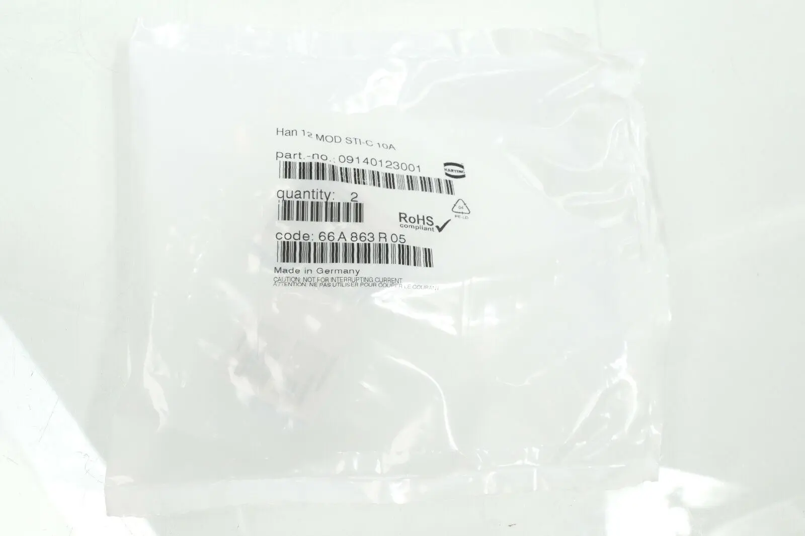 Produktfoto 1 von 2x Harting Stifteinsatz HAN 12 MOD STI-C 10A | 09140123001