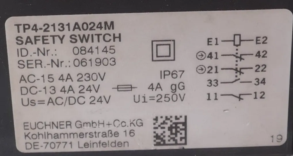Produktfoto 1 von Euchner Sicherheitsschalter TP4-2131A024M | 084145