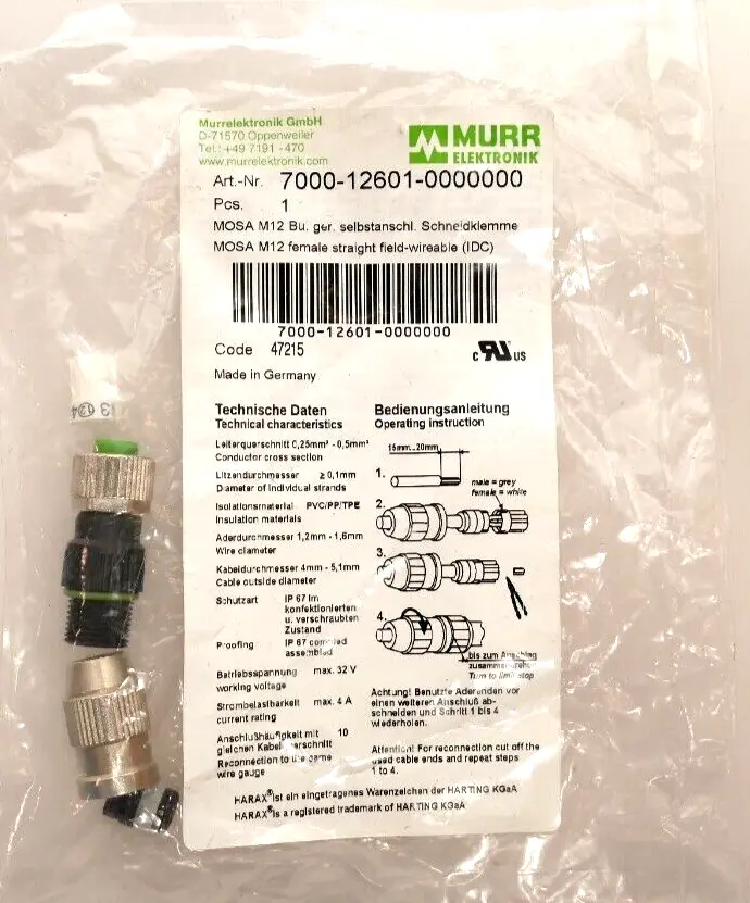 Produktfoto 1 von 2x Murr Elektronik MOSA M12 Schneidklemme | 7000-12601-0000000