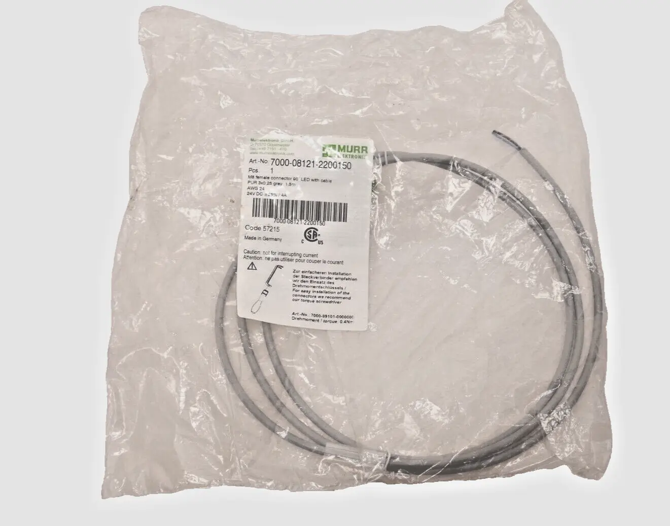 Produktfoto 1 von Murr Elektronik M8 Bu. 90° A-kod. freies Ltg-ende LED 1,5m | 7000-08121-2200150