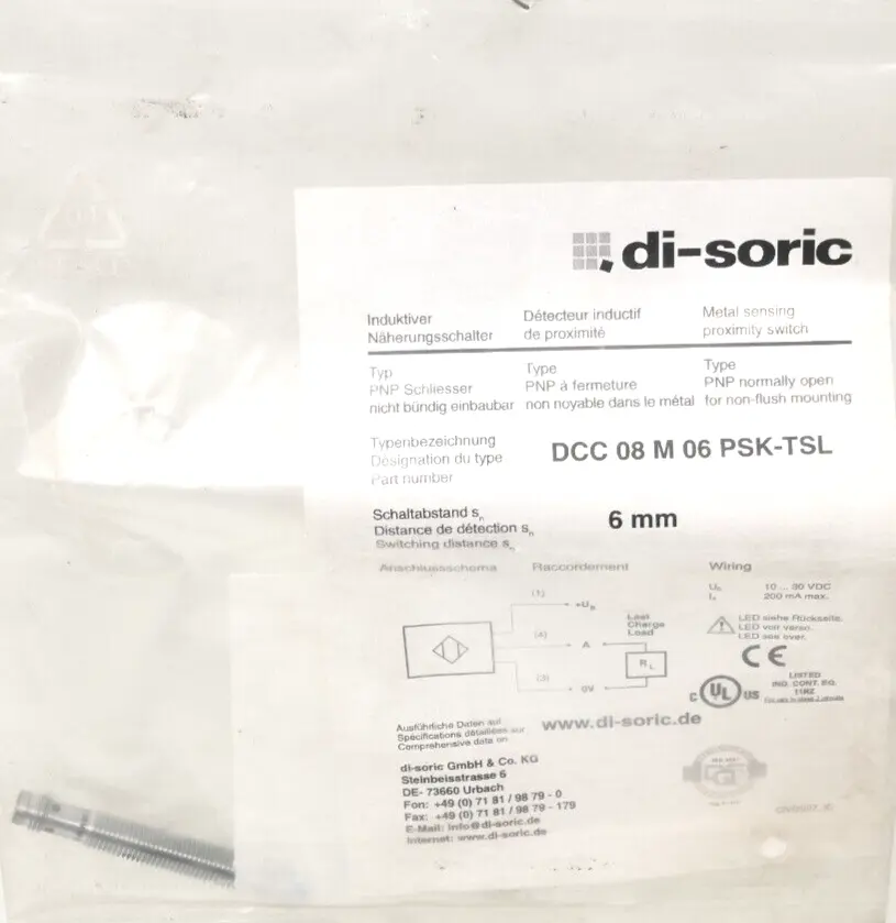 Produktfoto 1 von Di-Soric Induktiver Näherungsschalter | DCC 08 M 06 PSK-TSL