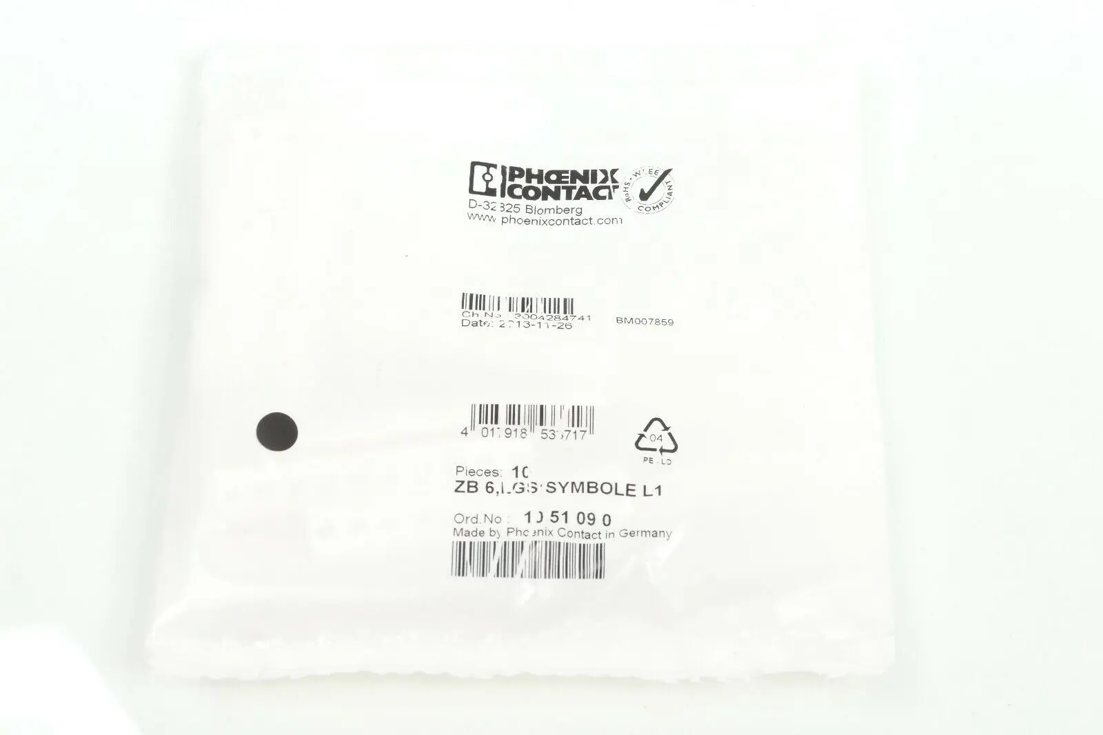 Produktfoto 1 von 10x Phoenix Contact 10 51 09 0 |  ZB 6, LGS: SYMBOLE L1 | 1051090
