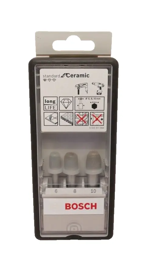 Bosch 3Tlg. Diamantbohrer-Set Robust Line für Keramik | Ø 6,8,10mm | 2607017341