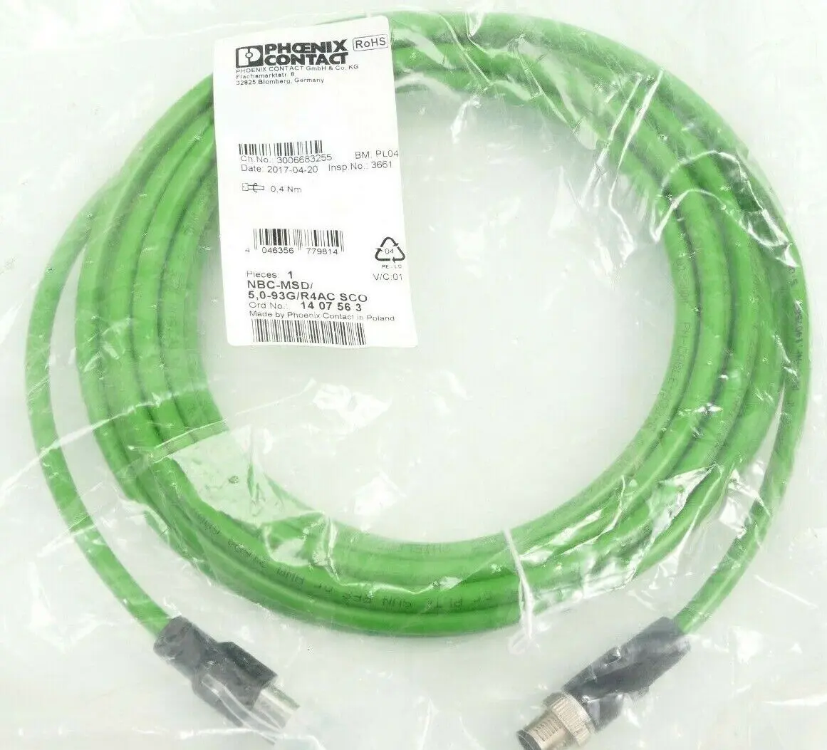 Produktfoto 1 von Phoenix Contact Netzwerkkabel 14 07 56 3 | NBC-MSD/5,0-93G/R4AC SCO | 1407563