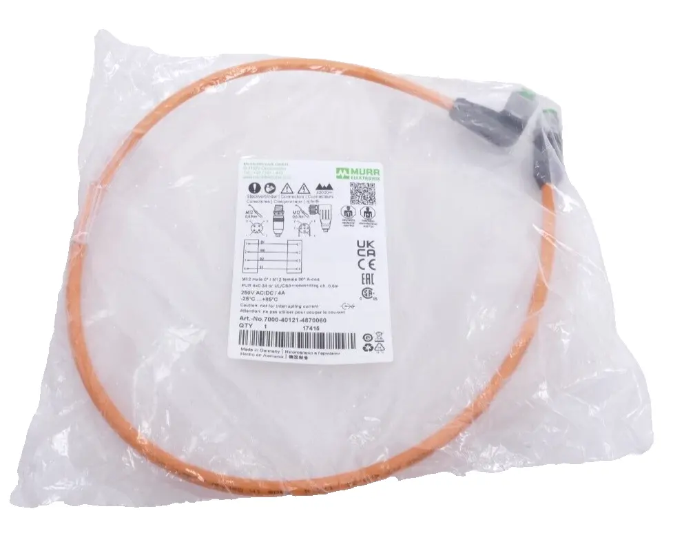 Produktfoto 1 von Murr Elektronik M12 St. 0° / M12 Bu. 90° A-kod. Kabel 0.6m | 7000-40121-4870060