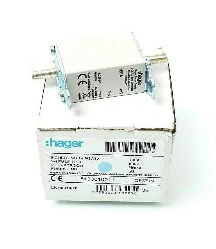 Produktfoto 1 von 3x Hager NH-Sicherungseinsatz AC500V 100A NH000 gG | LNH00100T