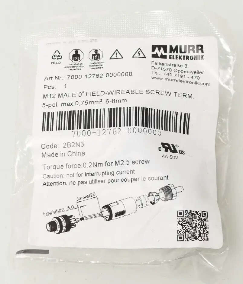Produktfoto 1 von Murr Elektronik Schraubklemmanschluss M12 Male 5-pol. | 7000-12762-0000000