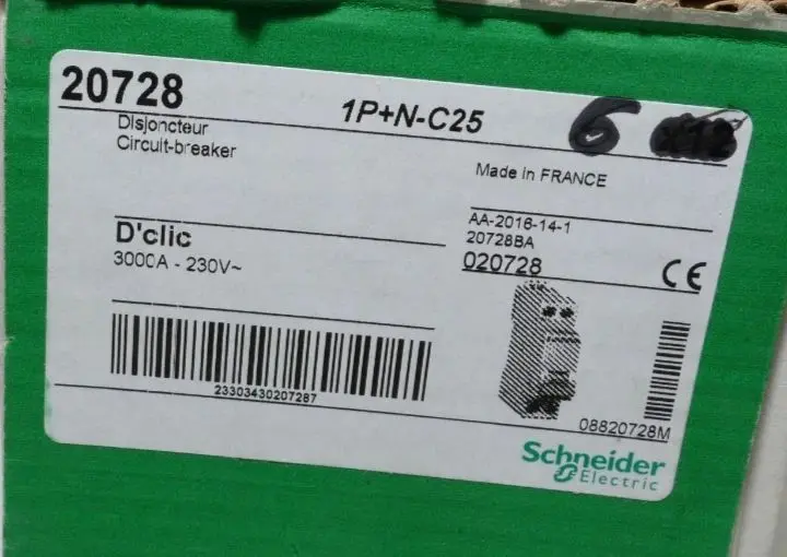 6x Schneider Electric Circuit-Breaker D'clic 1P+N-C25 | 20728