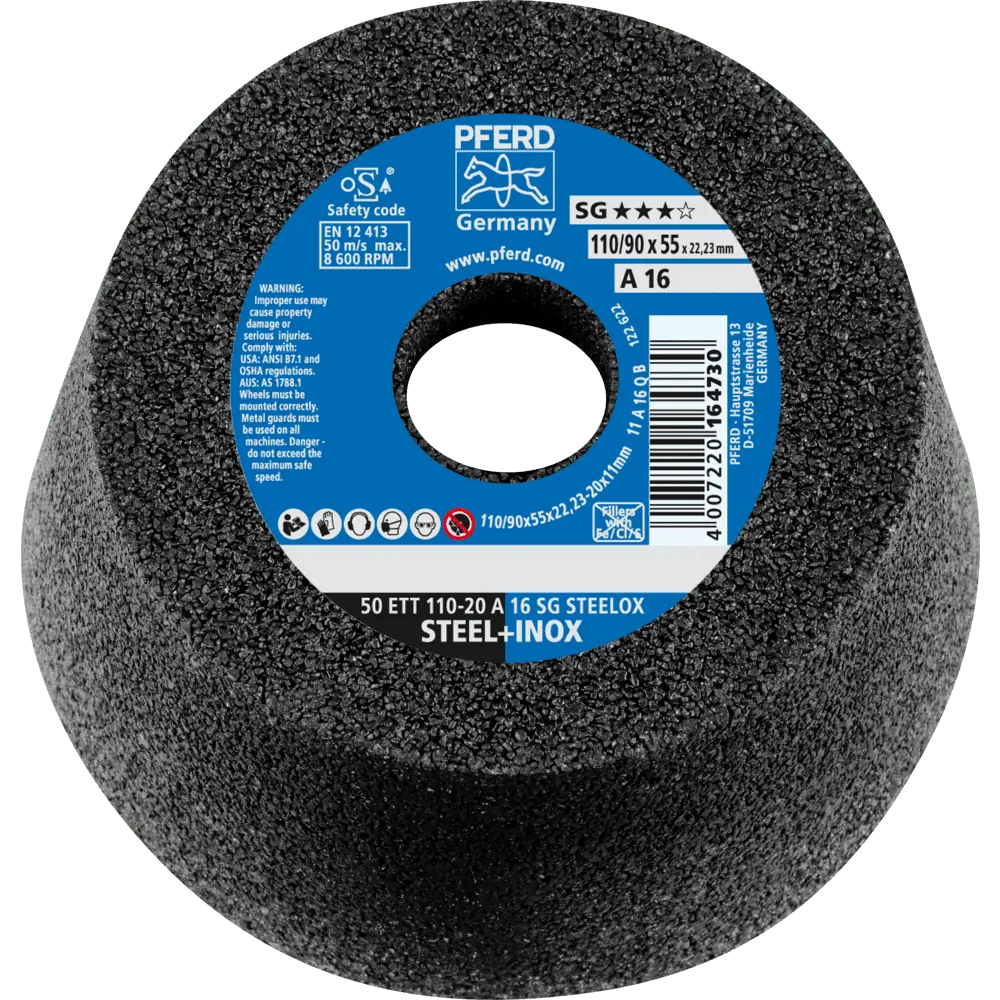 Produktfoto 1 von PFERD TOOLS Schleiftopf ETT 110x20x22,23 mm A16 Leistungslinie SG STEELOX für Stahl/Edelstahl, 2 Stk.