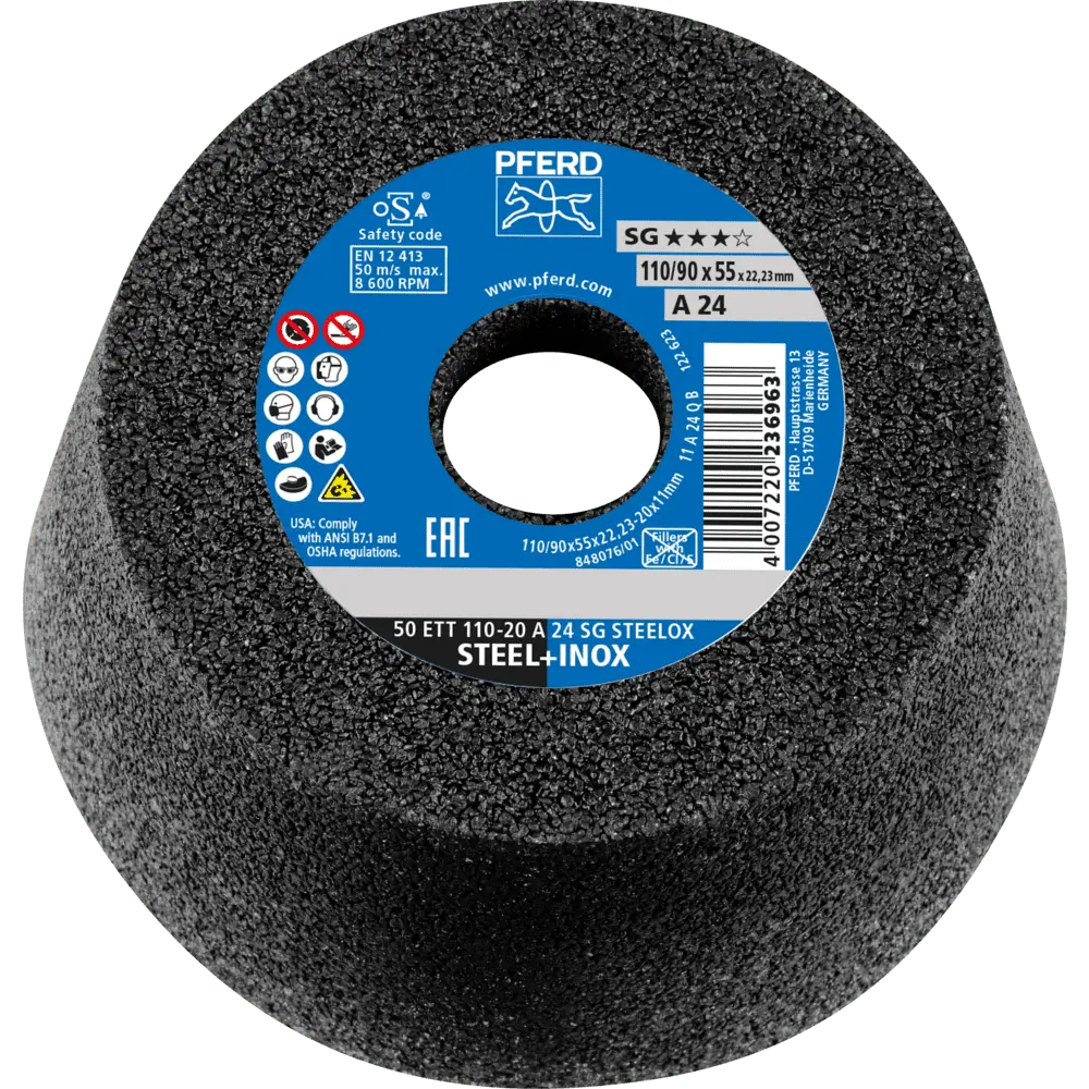 Produktfoto 1 von PFERD TOOLS Schleiftopf ETT 110x20x22,23 mm A24 Leistungslinie SG STEELOX für Stahl/Edelstahl, 2 Stk.