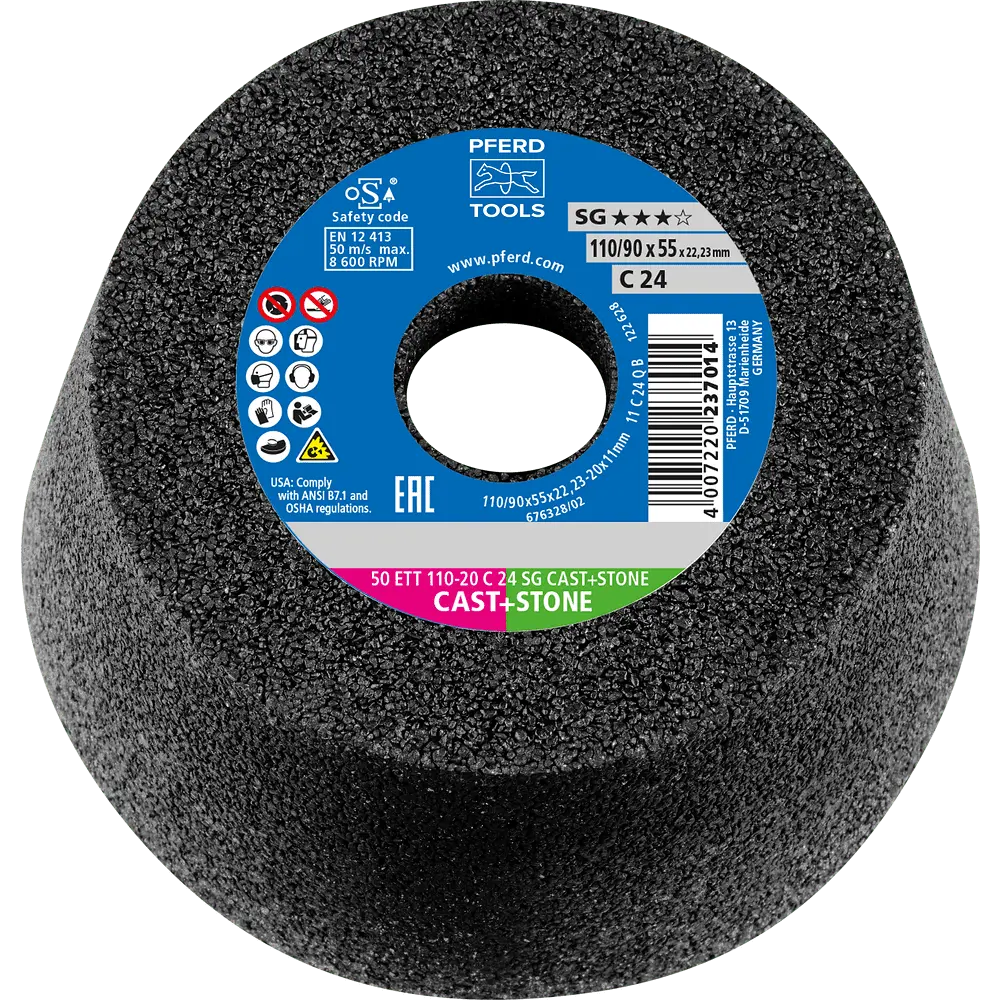 Produktfoto 1 von PFERD TOOLS Schleiftopf ETT 110x20x22,23 mm C24 Leistungslinie SG CAST+STONE für Guss/Stein, 2 Stk.