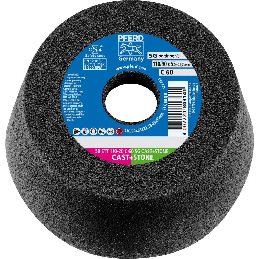 Produktfoto 1 von PFERD TOOLS Schleiftopf ETT 110x20x22,23 mm C60 Leistungslinie SG CAST+STONE für Guss/Stein, 2 Stk.