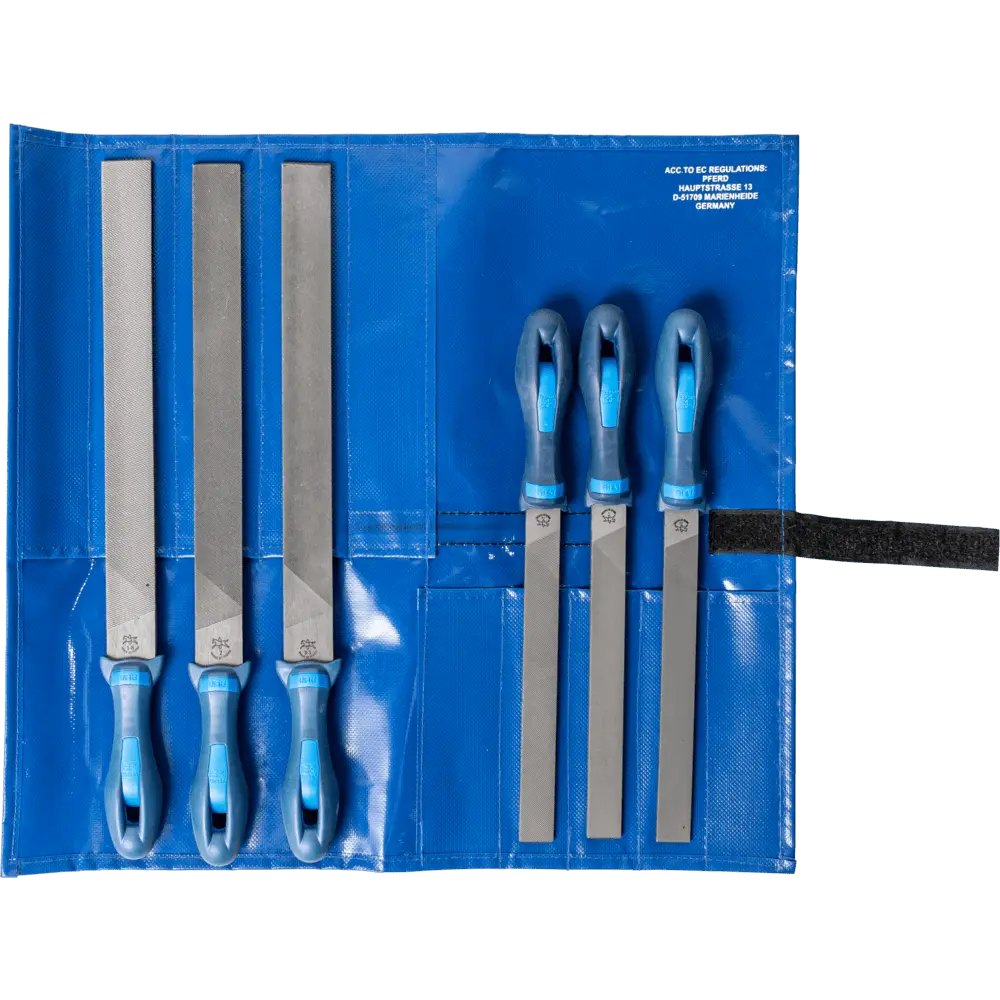 Produktfoto 1 von PFERD TOOLS Werkstattfeilen-Set 6-tlg. in Rolltasche 200/300mm universell von Schruppen bis Schlichten