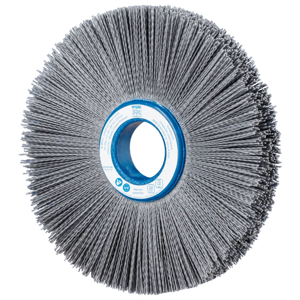 Produktfoto 1 von PFERD TOOLS COMPOSITE FLEX Rundbürste RBUP Ø 250x25x50,8 mm Bohrung SiC-Filament-Ø 0,90mm Korn 180 stationär