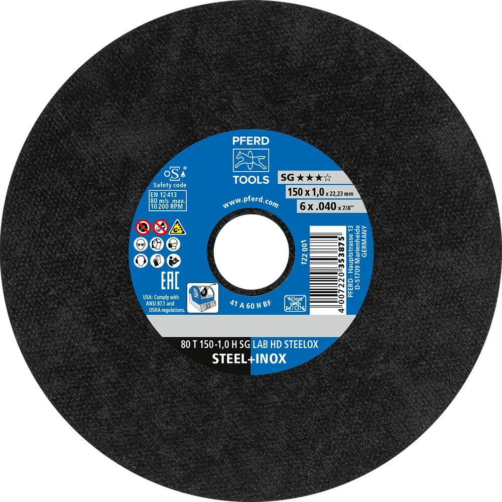 Produktfoto 1 von PFERD TOOLS Labortrennscheibe T 150x1,0x22,23 mm Leistungslinie SG LAB HD STEELOX für Stahl/Edelstahl, 25 Stk.
