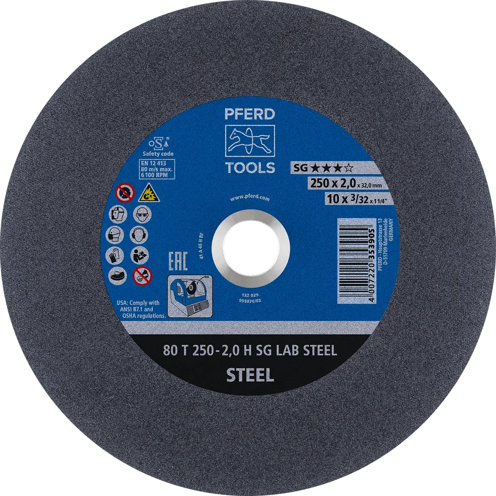 Produktfoto 1 von PFERD TOOLS Labortrennscheibe T 250x2x32 mm Leistungslinie SG LAB STEEL für Stahl, 20 Stk.