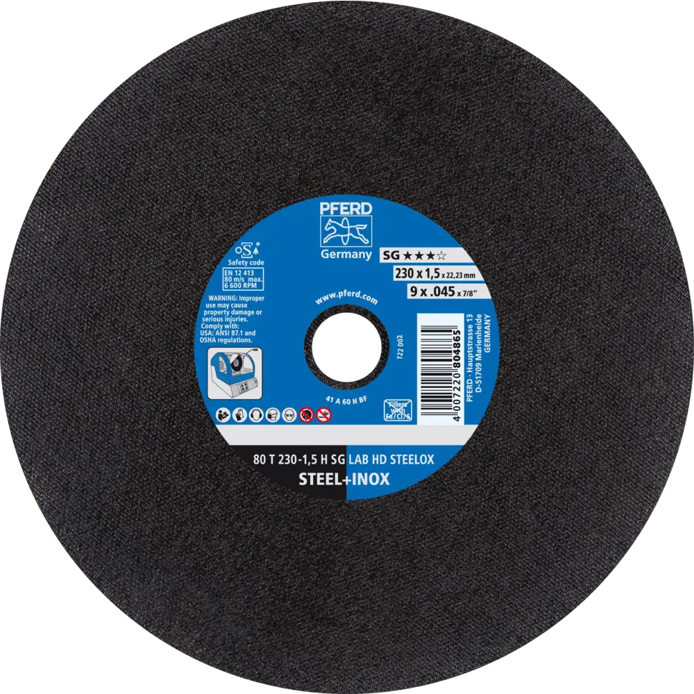 Produktfoto 1 von PFERD TOOLS Labortrennscheibe T 230x1,5x22,23 mm Leistungslinie SG LAB HD STEELOX für Stahl/Edelstahl, 25 Stk.