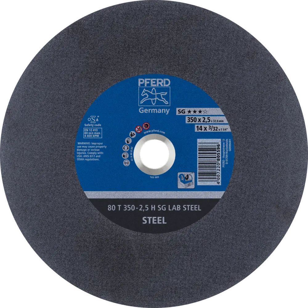 Produktfoto 1 von PFERD TOOLS Labortrennscheibe T 350x2,5x32 mm Leistungslinie SG LAB STEEL für Stahl, 10 Stk.