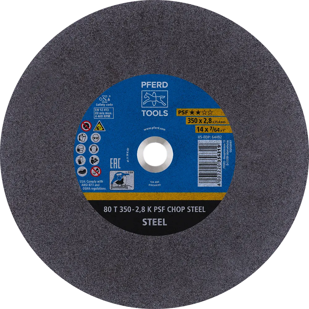 Produktfoto 1 von PFERD TOOLS Trennscheibe Metallkreissäge T 350x2,8x25,4 mm Uni.-Linie PSF CHOP STEEL für Stahl, 10 Stk.