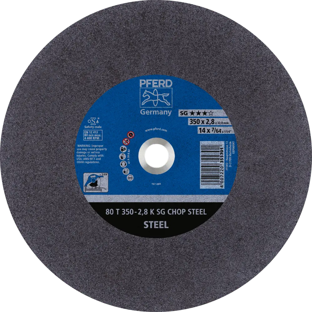 Produktfoto 1 von PFERD TOOLS Trennscheibe Metallkreissäge T 350x2,8x32 mm Leistungs-Li. SG CHOP STEEL für Stahl, 10 Stk.