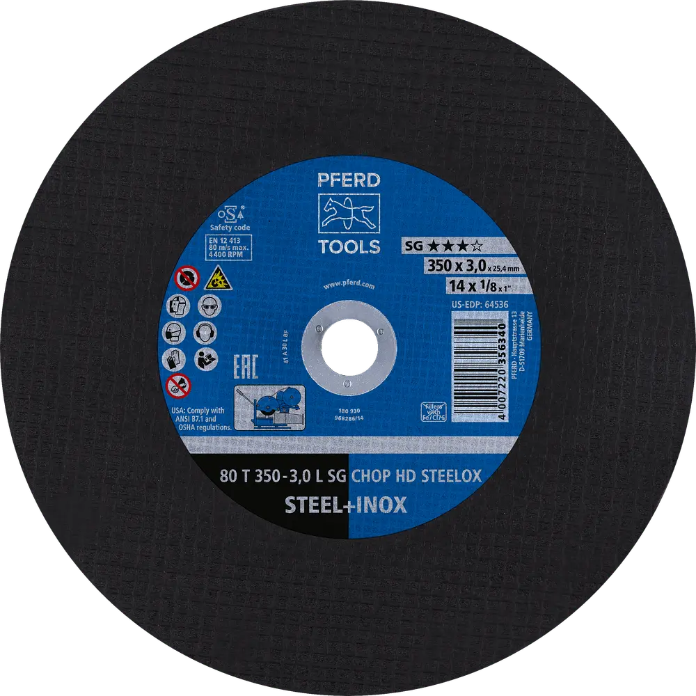 Produktfoto 1 von PFERD TOOLS Trennscheibe T 350x3,0x25,4 mm Leistungslinie SG CHOP HD STEELOX für Stahl/Edelstahl, 10 Stk.