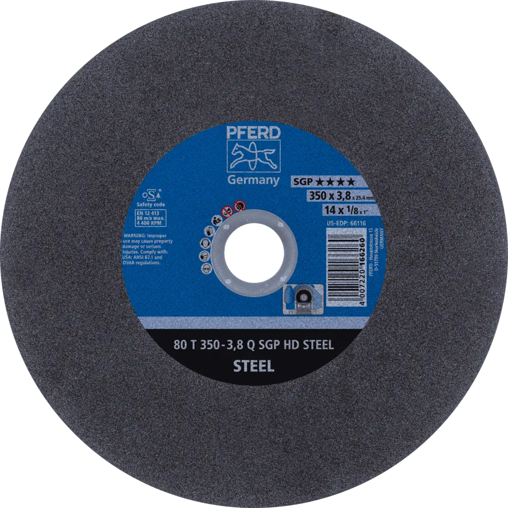 Produktfoto 1 von PFERD TOOLS Stationäre Trennscheibe T 350x3,8x25,4 mm "mittelhart" HD STEEL für Stahl 80m/s, 10 Stk.