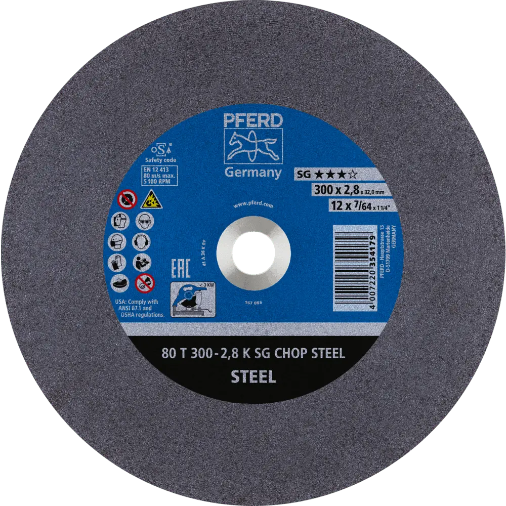 Produktfoto 1 von PFERD TOOLS Trennscheibe Metallkreissäge T 300x2,8x32 mm Leistungs-Li. SG CHOP STEEL für Stahl, 20 Stk.