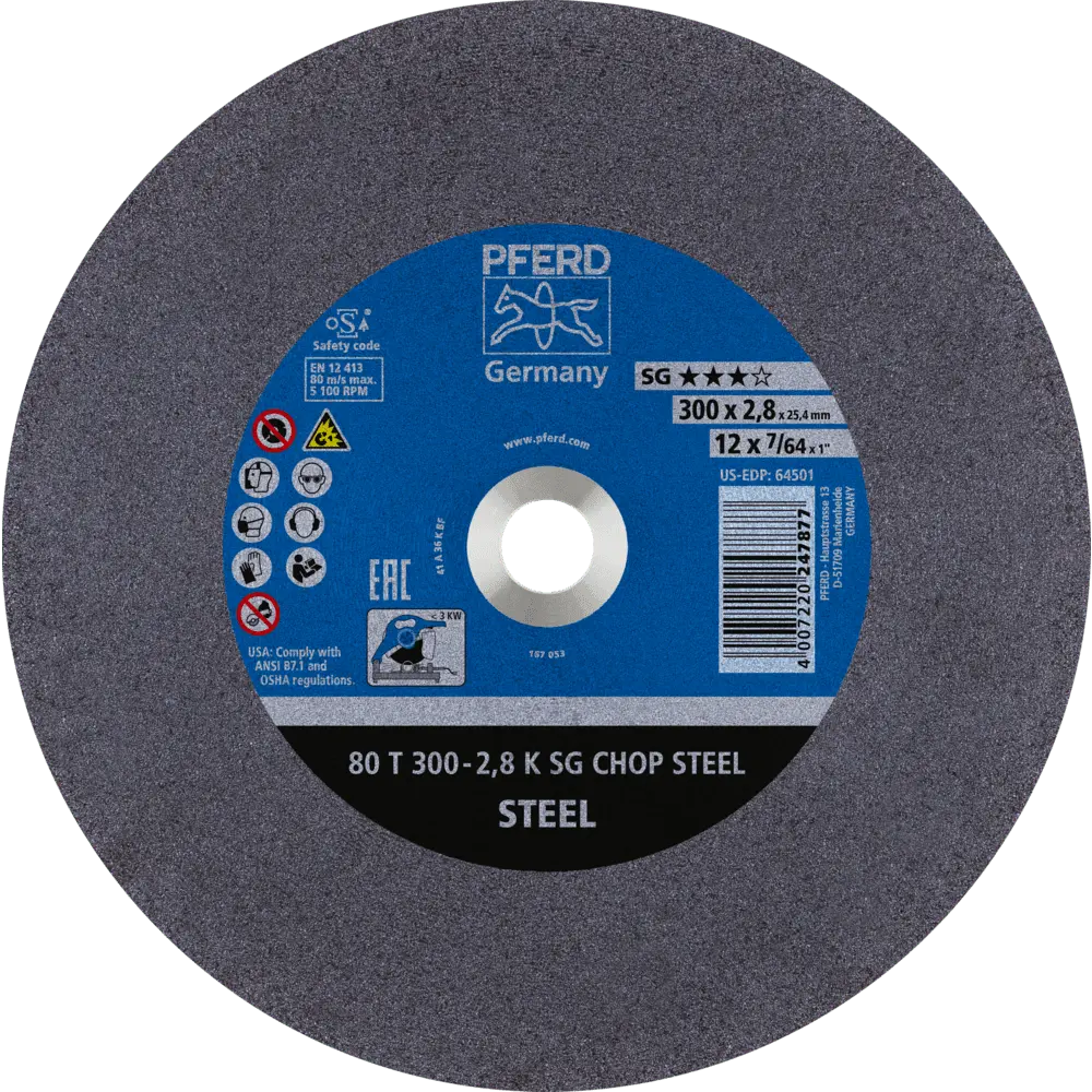 Produktfoto 1 von PFERD TOOLS Trennscheibe Metallkreissäge T 300x2,8x25,4 mm Leistungs-Li. SG CHOP STEEL für Stahl, 20 Stk.