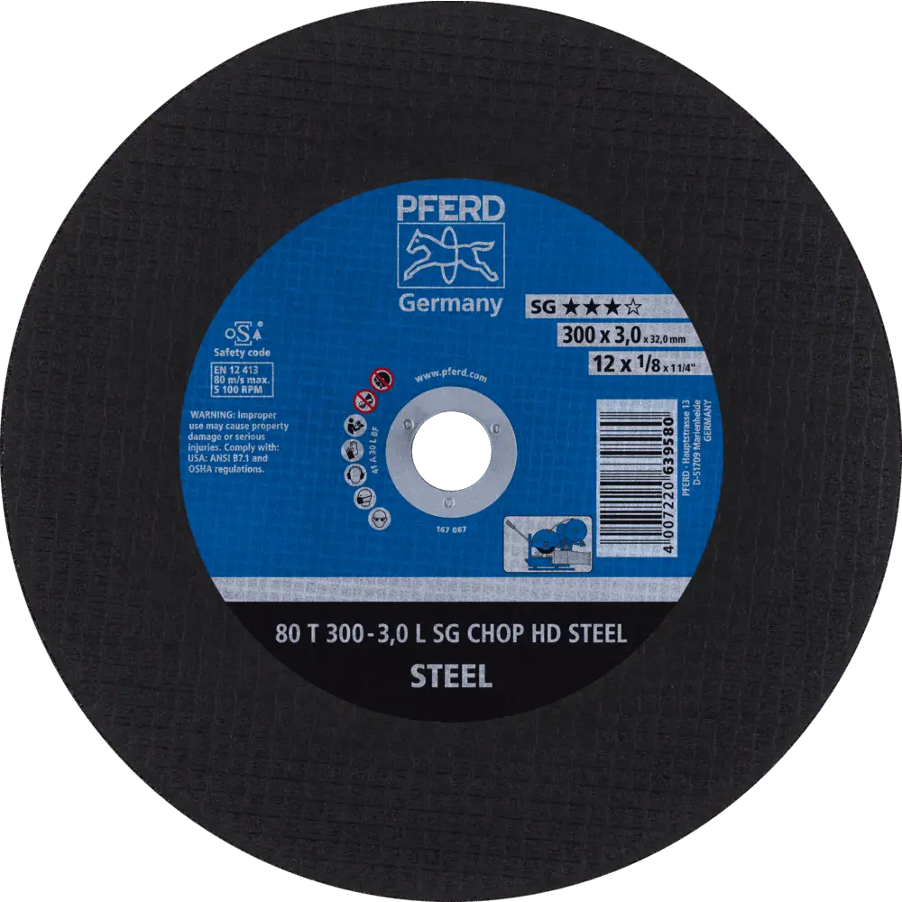 Produktfoto 1 von PFERD TOOLS Trennscheibe T 300x3,0x32 mm Leistungslinie SG CHOP HD STEEL für Stahl, 20 Stk.