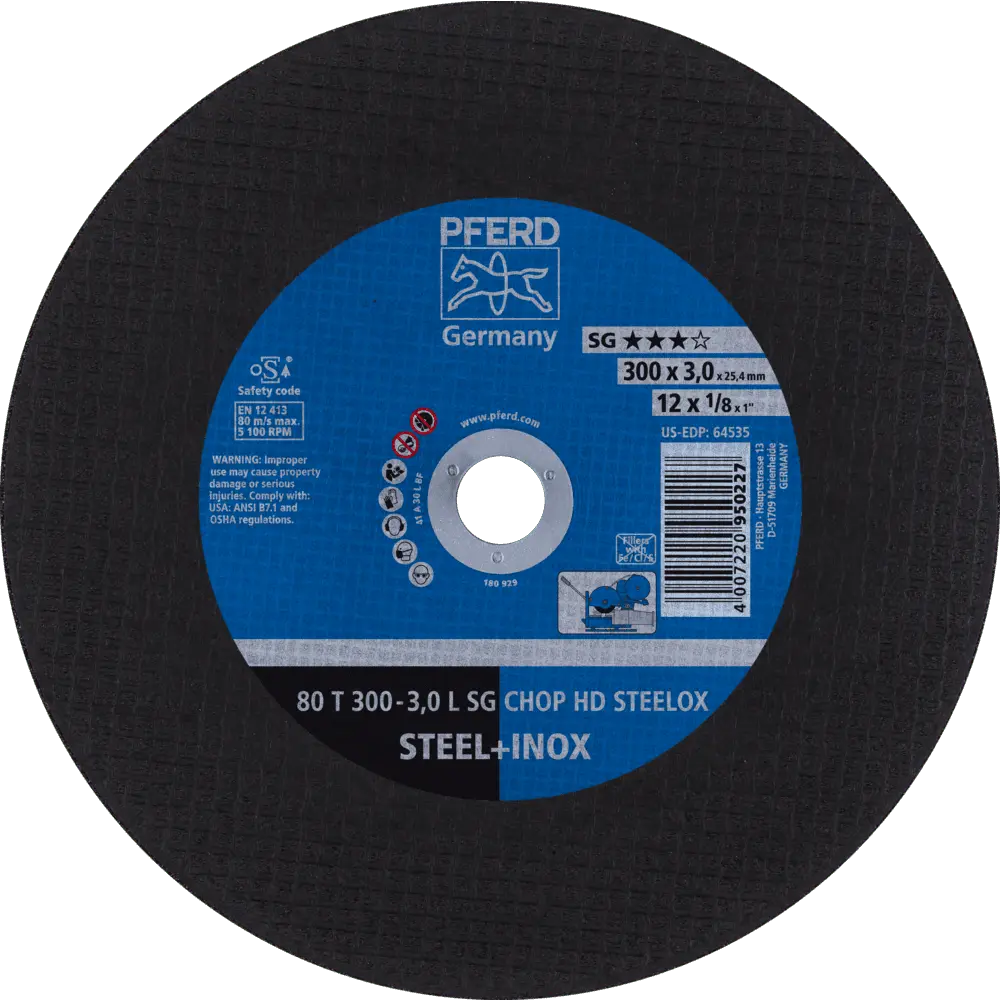 Produktfoto 1 von PFERD TOOLS Trennscheibe T 300x3,0x25,4 mm Leistungslinie SG CHOP HD STEELOX für Stahl/Edelstahl, 20 Stk.