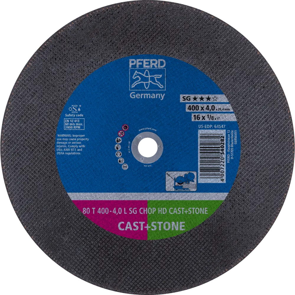 Produktfoto 1 von PFERD TOOLS Trennscheibe T 400x4,0x25,4 mm Leistungslinie SG CHOP HD CAST+STONE Guss/Stein/NE-Metalle, 10 Stk.