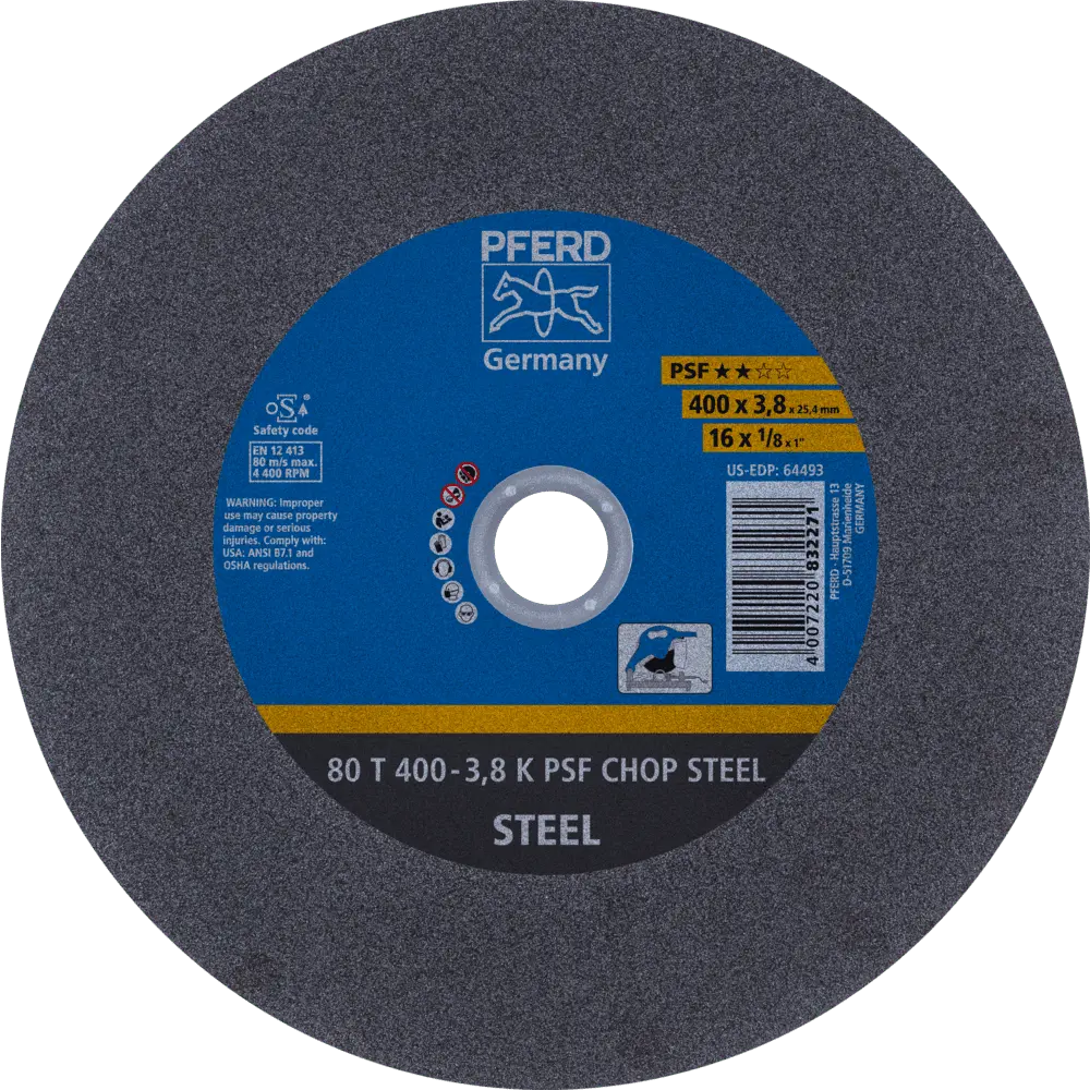 Produktfoto 1 von PFERD TOOLS Trennscheibe Metallkreissäge T 400x3,8x25,4 mm Uni.-Linie PSF CHOP STEEL für Stahl, 10 Stk.