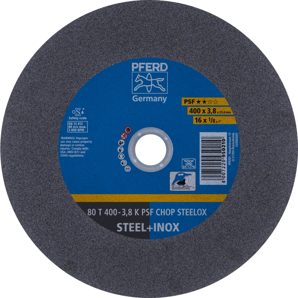 Produktfoto 1 von PFERD TOOLS Trennscheibe Metallkreissäge T 400x3,8x25,4 mm Uni.-Linie PSF CHOP STEELOX Stahl/Edelstahl (10), 10 Stk.