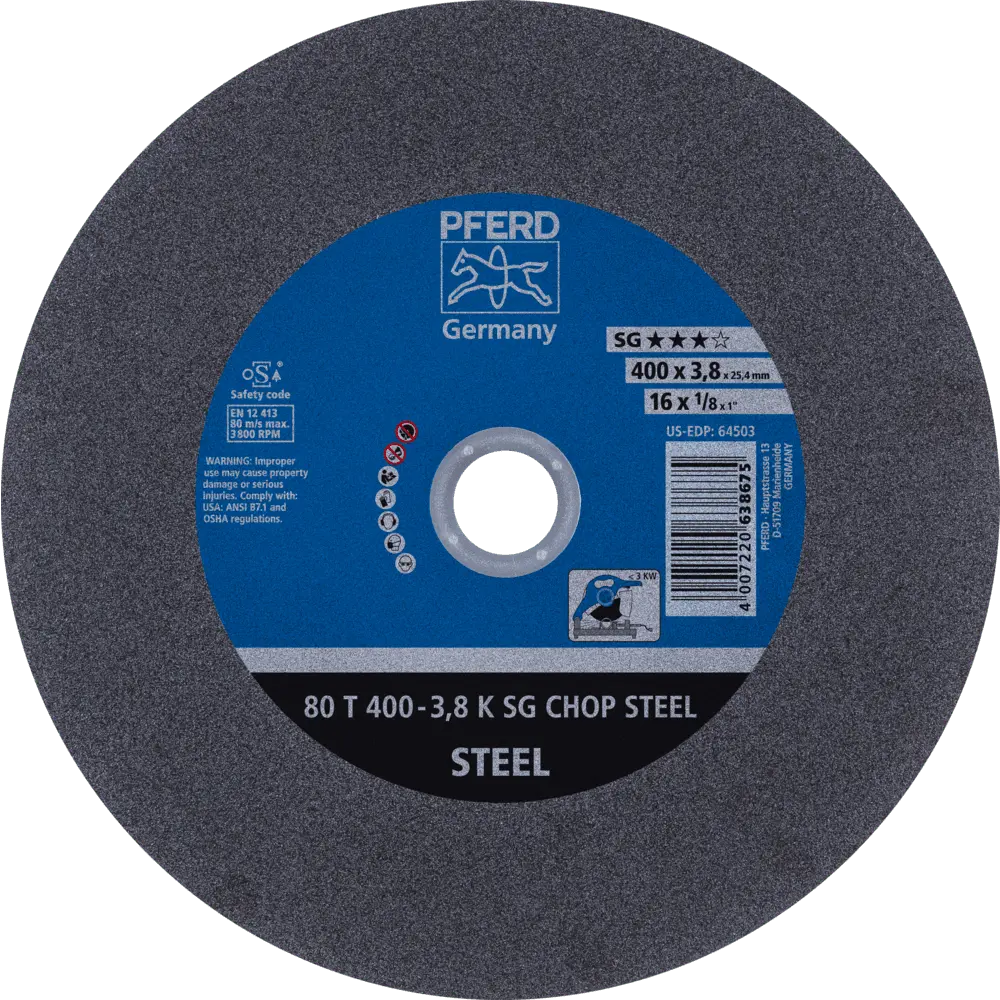 Produktfoto 1 von PFERD TOOLS Trennscheibe Metallkreissäge T 400x3,8x25,4 mm Leistungs-Li. SG CHOP STEEL für Stahl, 10 Stk.