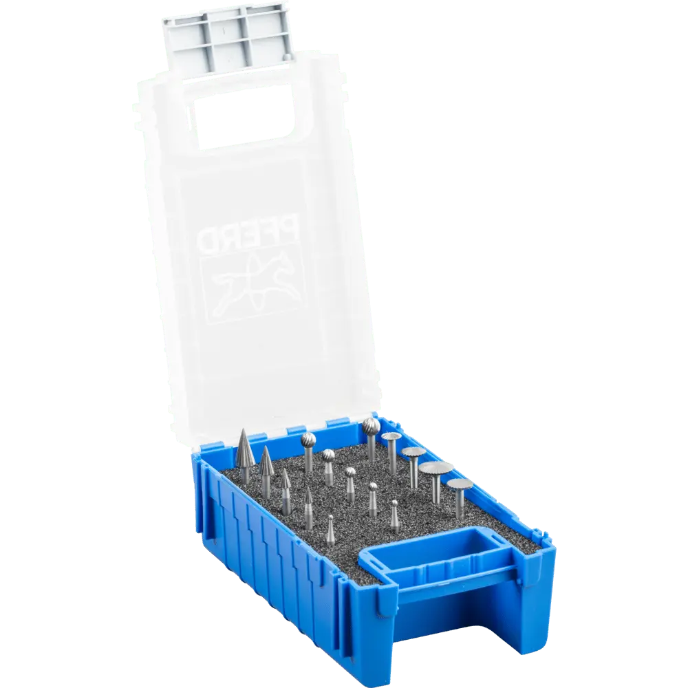 Produktfoto 1 von PFERD TOOLS HSS Feinfrässtift Set 84 15-tlg. Spezialzahnung Schaft-Ø 3 mm universal mittel fein