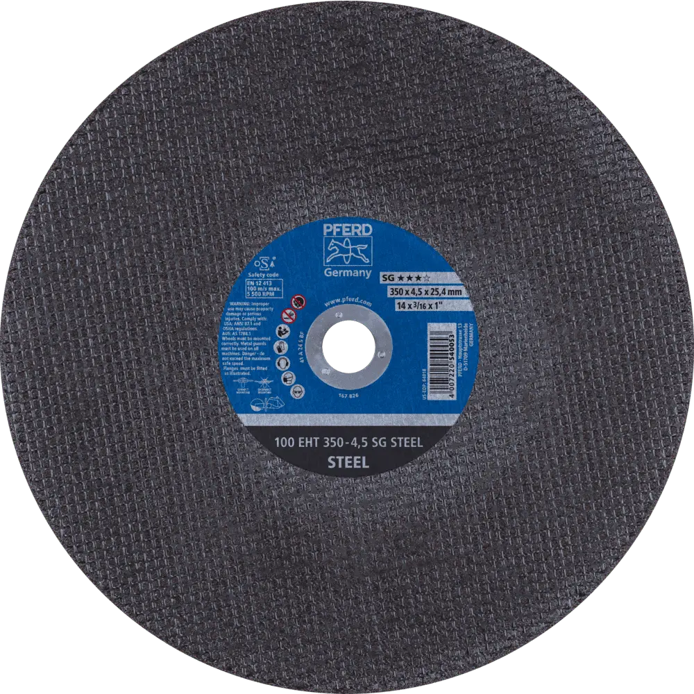 Produktfoto 1 von PFERD TOOLS Trennscheibe Trennschleifer EHT 350x4,5x25,4 mm SG STEEL für Stahl (100 m/s), 10 Stk.