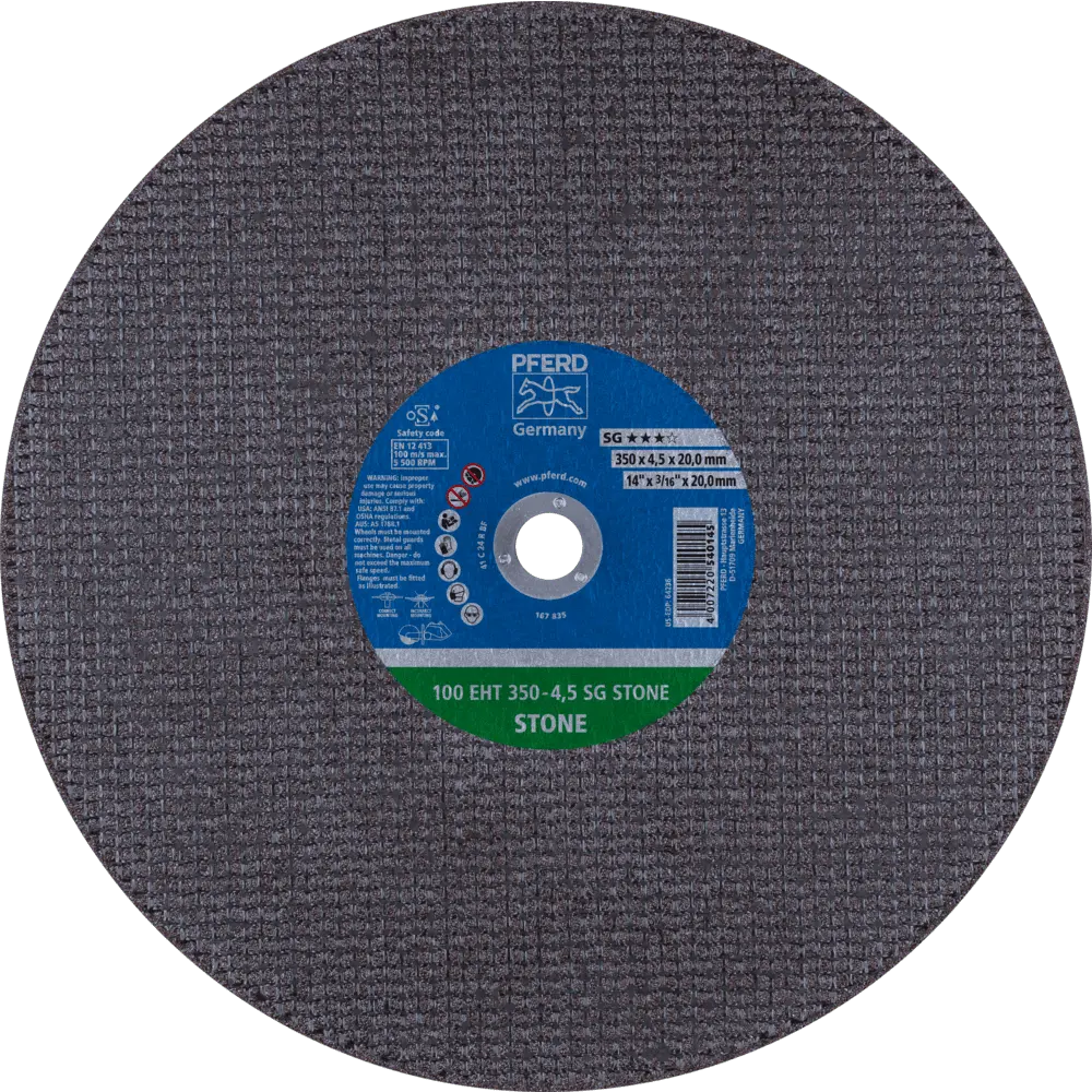 Produktfoto 1 von PFERD TOOLS Trennscheibe Trennschleifer EHT 350x4,5x20mm SG STONE für Stein (100 m/s), 10 Stk.