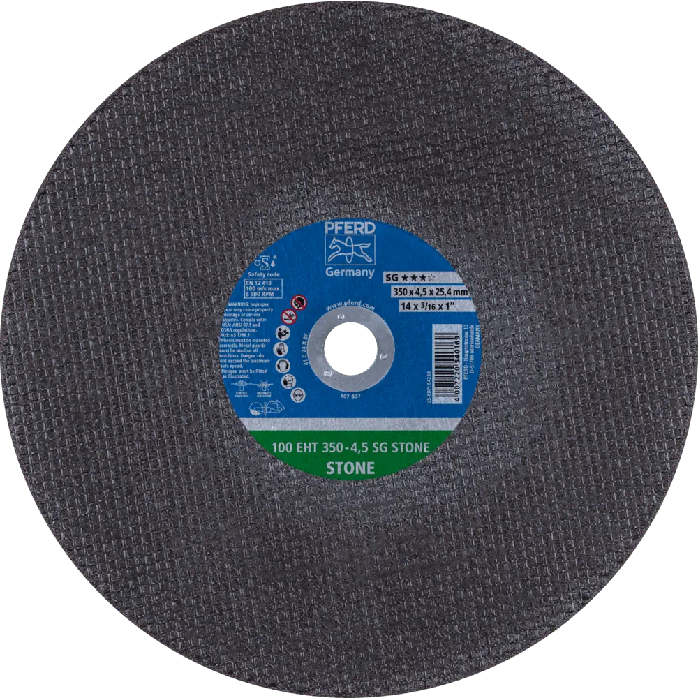Produktfoto 1 von PFERD TOOLS Trennscheibe Trennschleifer EHT 350x4,5x25,4 mm SG STONE für Stein (100 m/s), 10 Stk.