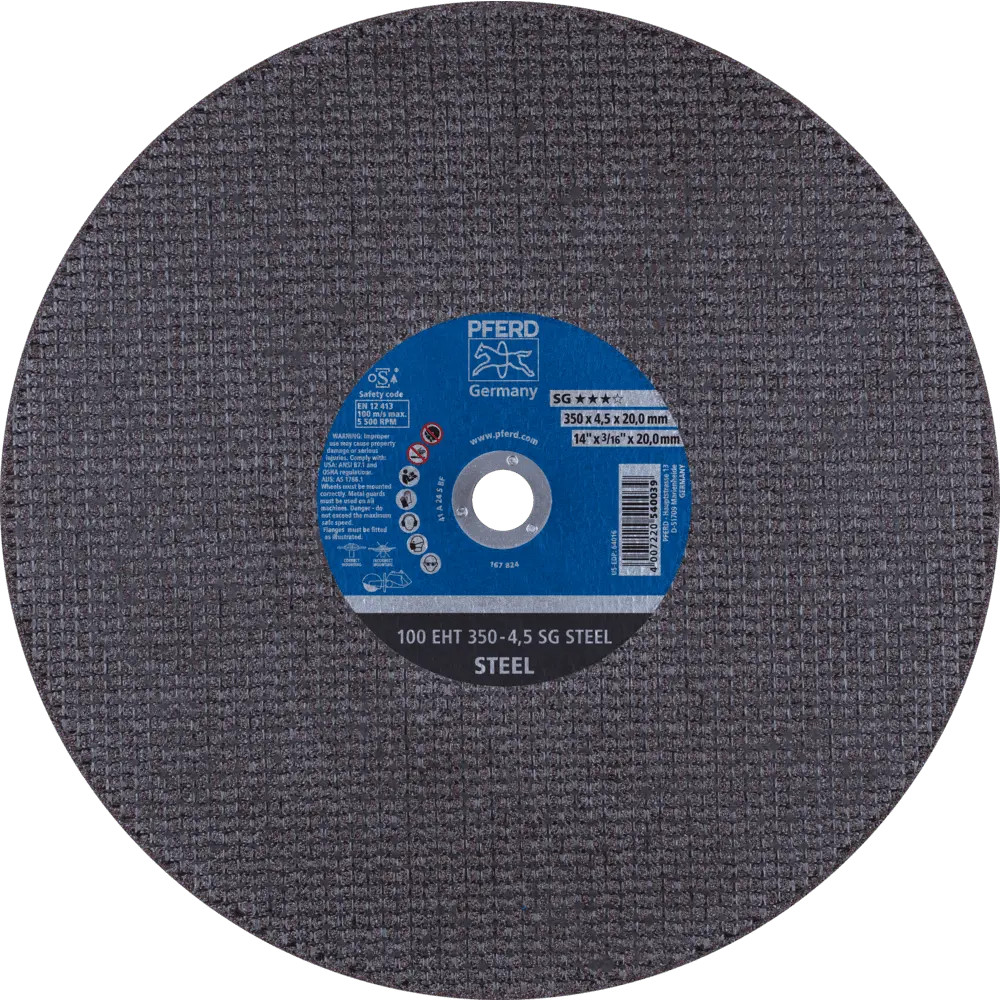 Produktfoto 1 von PFERD TOOLS Trennscheibe Trennschleifer EHT 350x4,5x20mm SG STEEL für Stahl (100 m/s), 10 Stk.