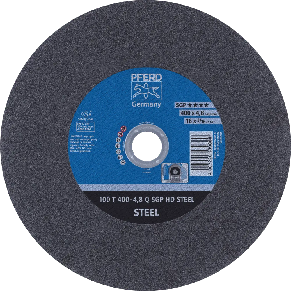 Produktfoto 1 von PFERD TOOLS Stationäre Trennscheibe T 400x4,8x40mm "mittelhart" HD STEEL für Stahl 100m/s, 10 Stk.