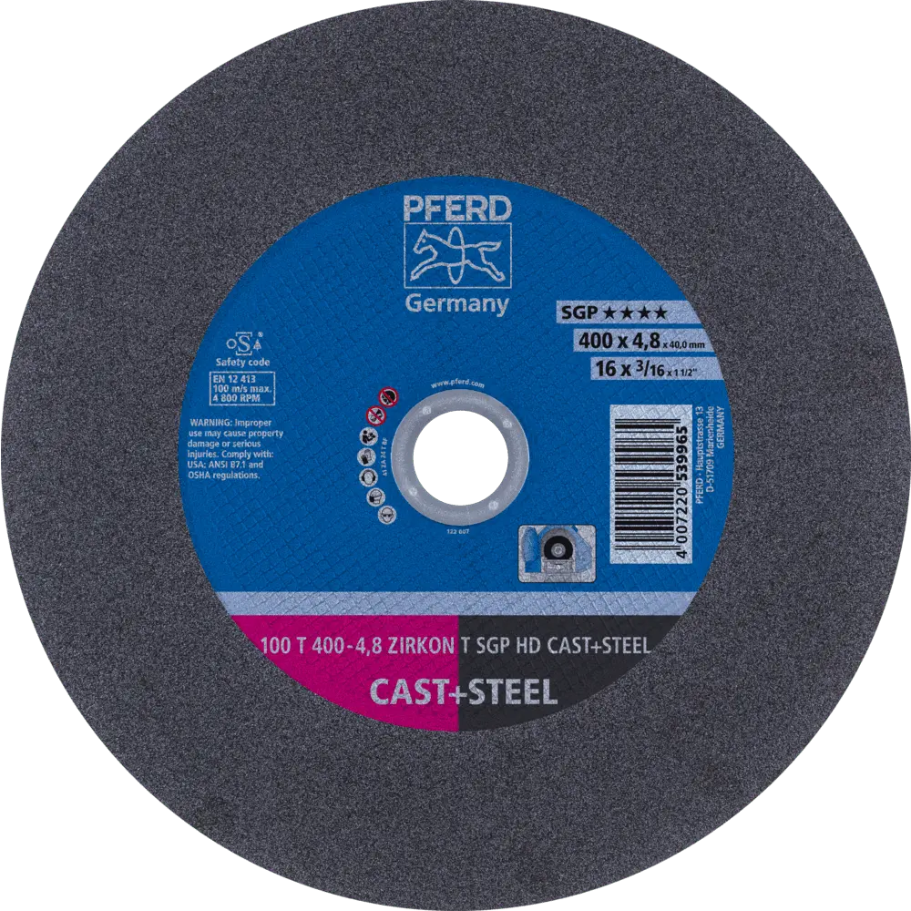 Produktfoto 1 von PFERD TOOLS Stationäre Trennscheibe T 400x4,8x40mm "sehr hart" HD CAST+STEEL für Guss/Stahl 100m/s, 10 Stk.