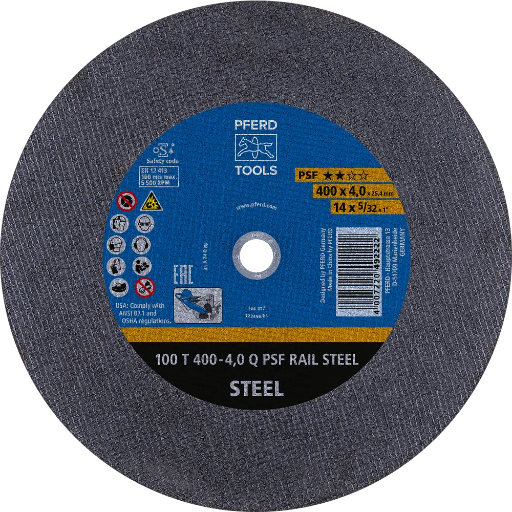 Produktfoto 1 von PFERD TOOLS Schienentrennscheibe T 400x4,0x25,4 mm Universallinie PSF RAIL für Eisenbahnschienen, 10 Stk.