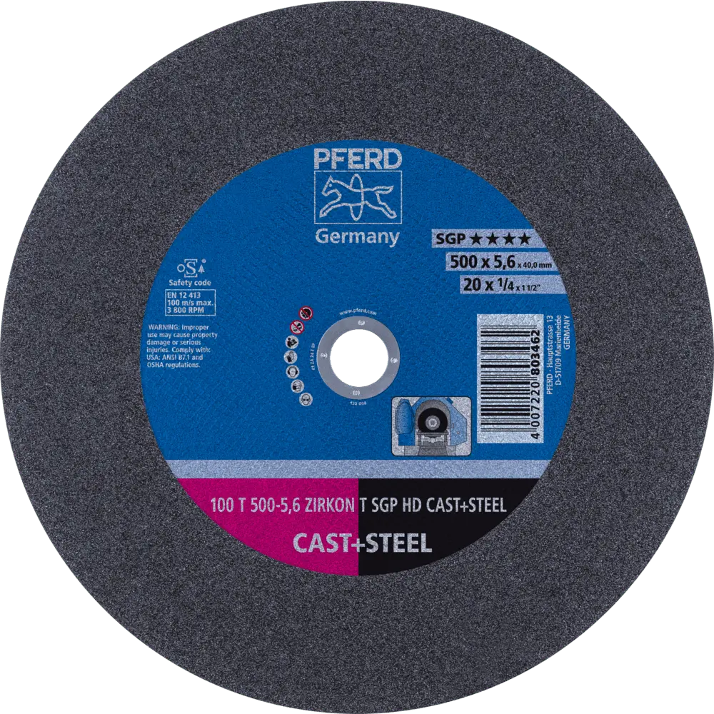 Produktfoto 1 von PFERD TOOLS Stationäre Trennscheibe T 500x5,6x40mm "sehr hart" HD CAST+STEEL für Guss/Stahl 100m/s, 5 Stk.
