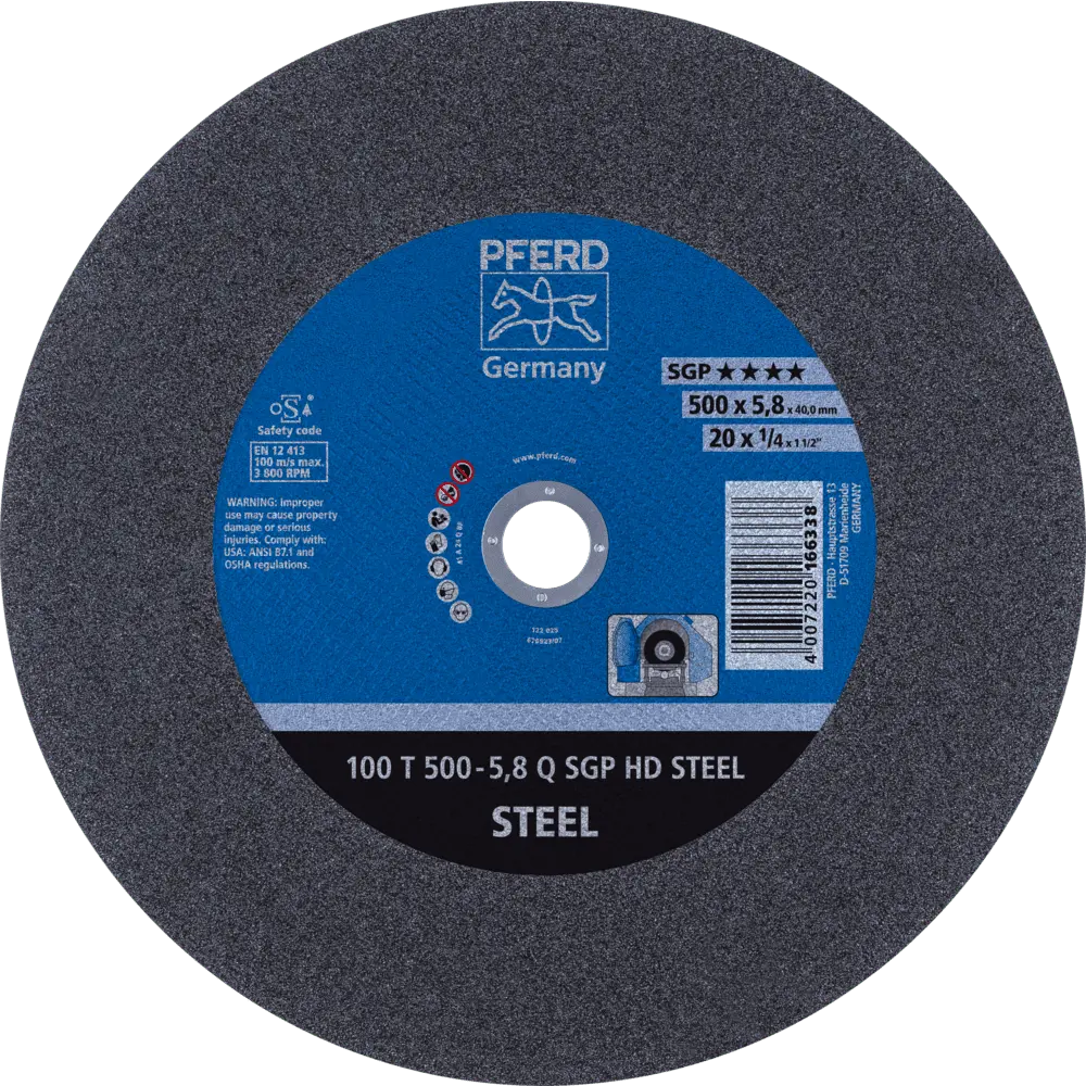 Produktfoto 1 von PFERD TOOLS Stationäre Trennscheibe T 500x5,8x40mm "weich" HD STEEL für Stahl 100m/s, 5 Stk.
