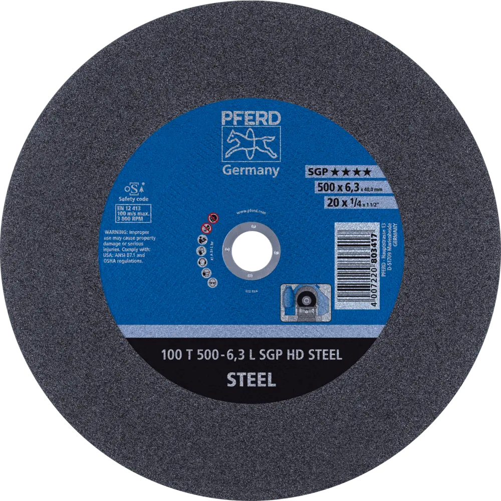 Produktfoto 1 von PFERD TOOLS Stationäre Trennscheibe T 500x6,3x40mm "sehr weich" HD STEEL für Stahl 100m/s, 5 Stk.