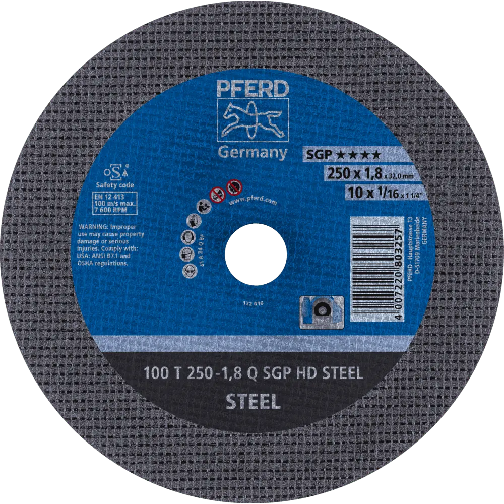 Produktfoto 1 von PFERD TOOLS Stationäre Trennscheibe T 250x1,8x32 mm "mittelhart" HD STEEL für Stahl 100m/s, 20 Stk.