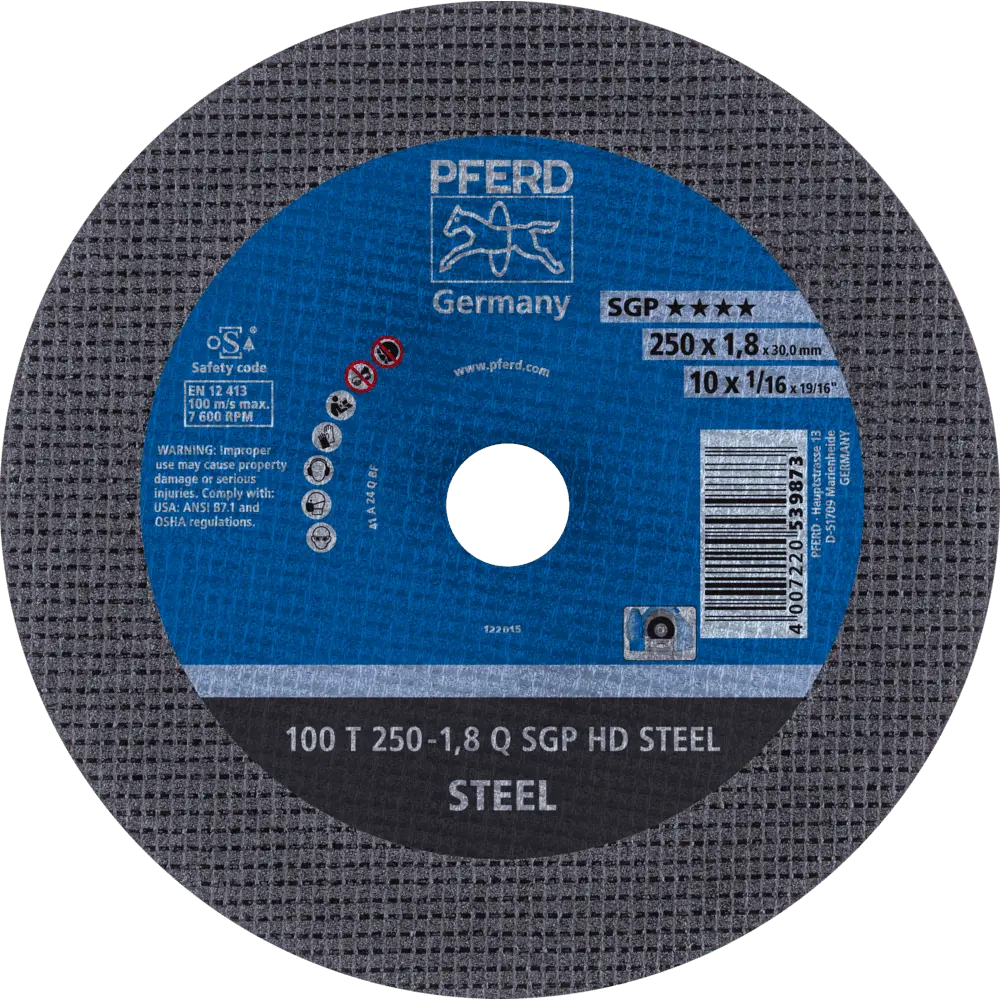 Produktfoto 1 von PFERD TOOLS Stationäre Trennscheibe T 250x1,8x30mm "mittelhart" HD STEEL für Stahl 100m/s, 20 Stk.