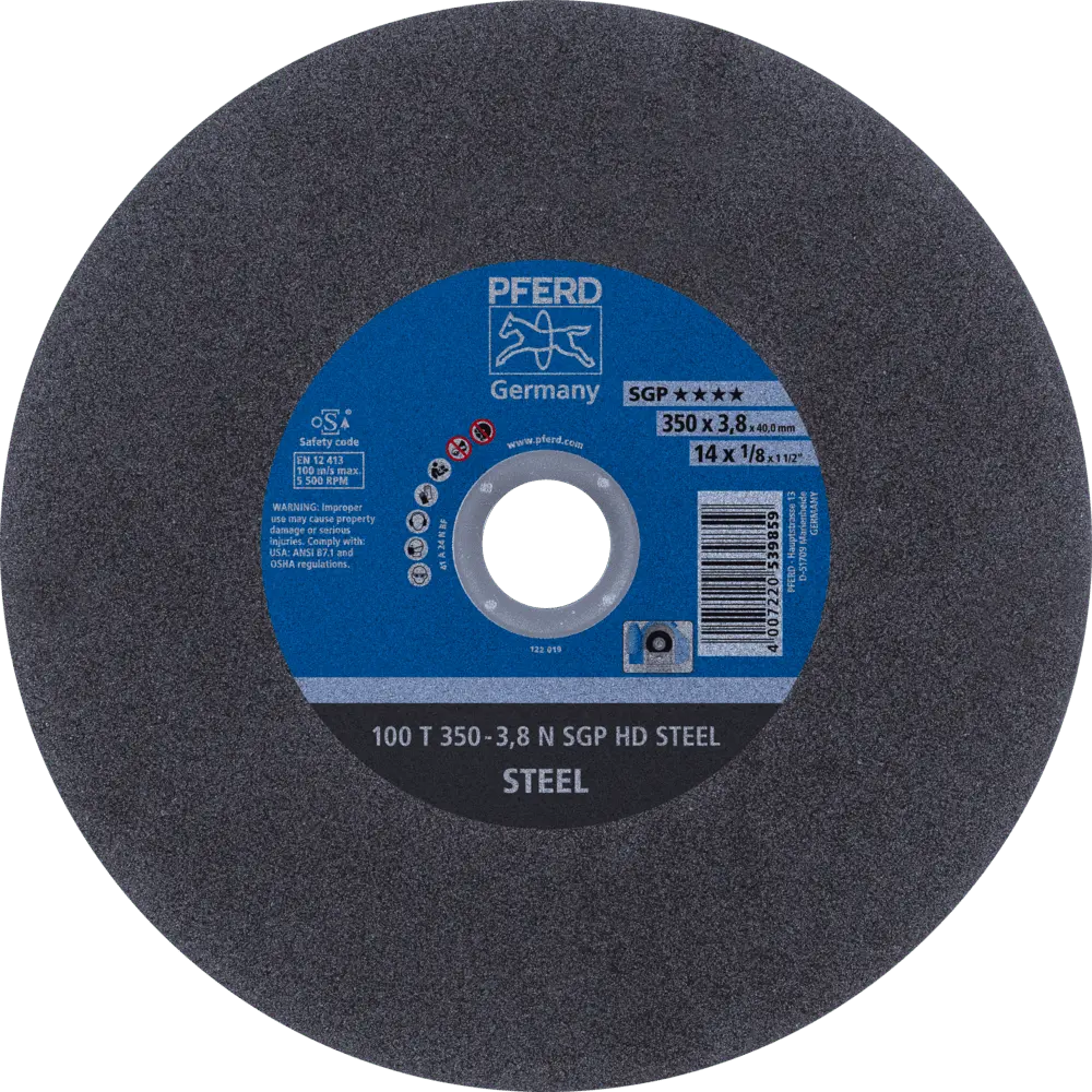 PFERD TOOLS Stationäre Trennscheibe T 350x3,8x40mm "weich" HD STEEL für Stahl 100m/s, 10 Stk.