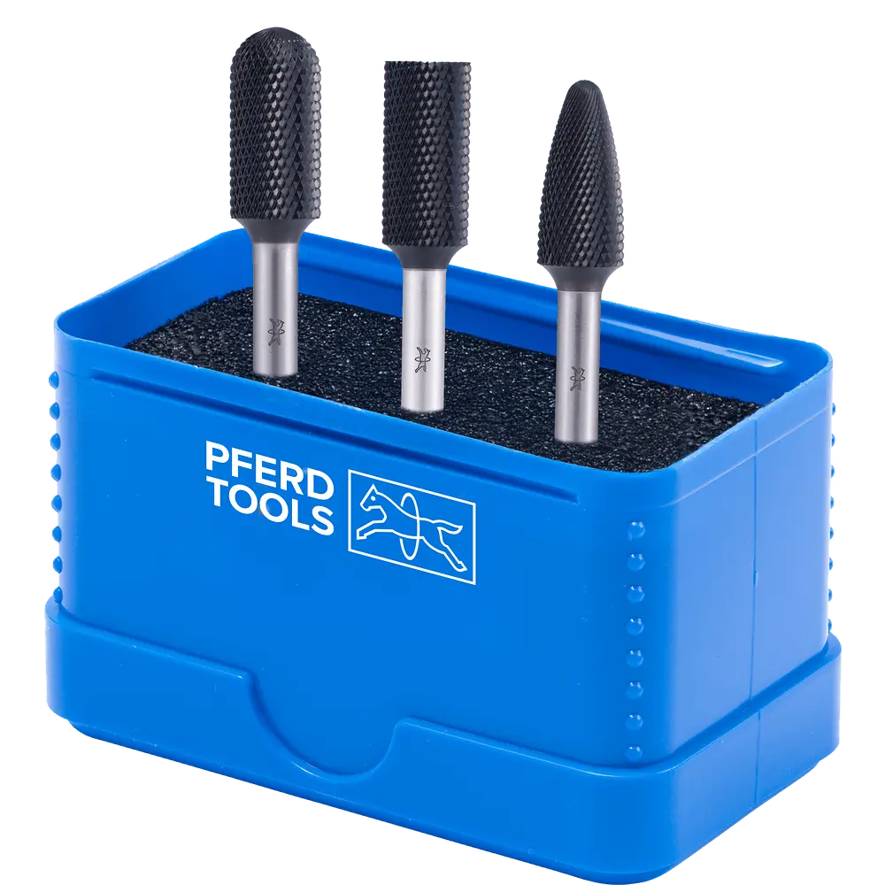Produktfoto 1 von PFERD TOOLS Hartmetall Hochleistungsfrässtift Set 1312 MICRO 3-tlg Ø 12mm Schaft-Ø 6mm HICOAT beschichtet für die Feinbearbeitung